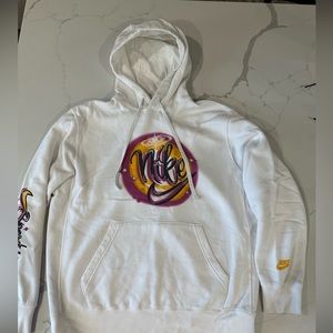 RARE Nike Women's White Graphic Hoodie with Purple & Yellow Airbrush Logo